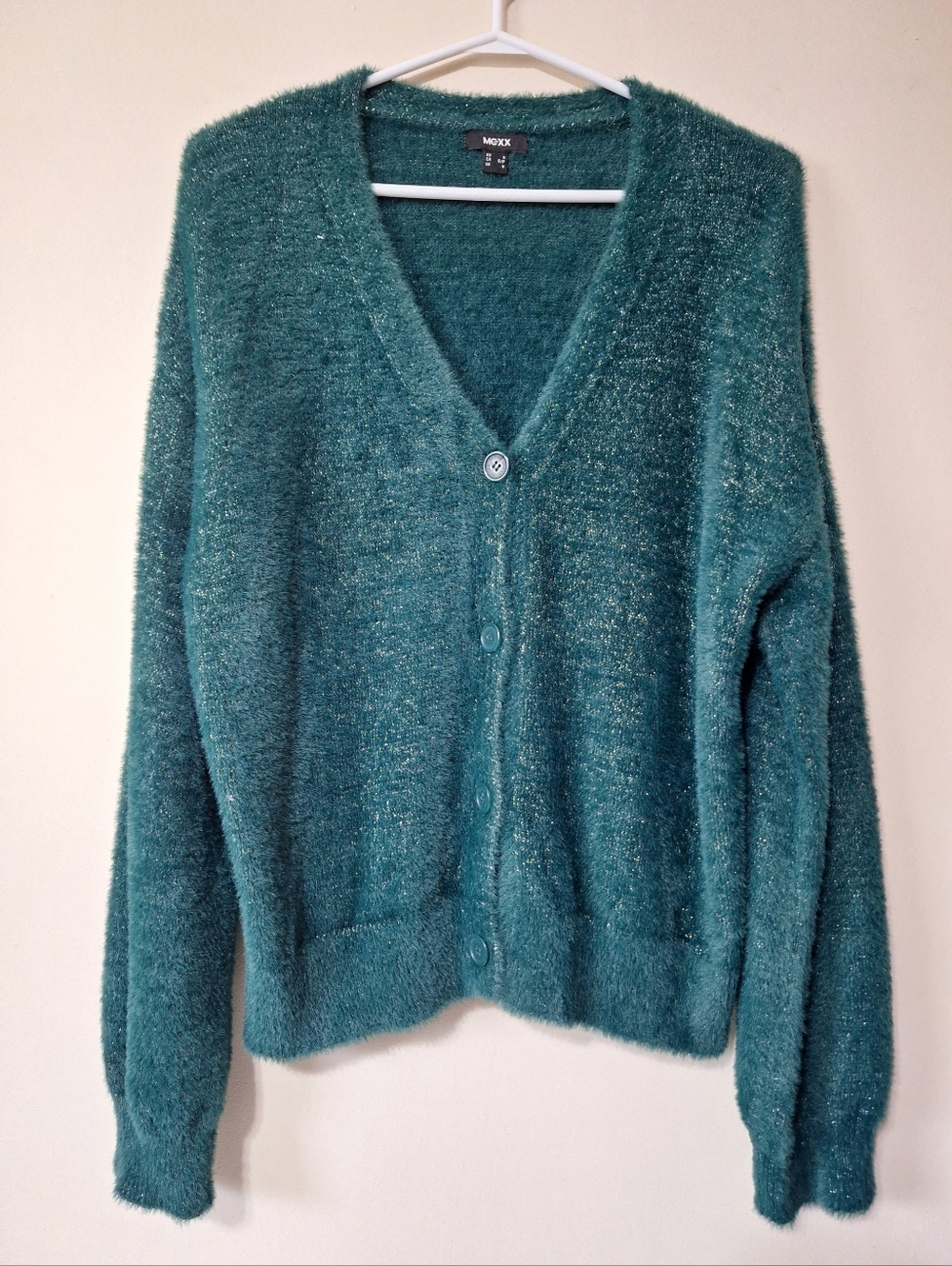 Mexx Emerald Green Metallic Eyelash Knit Cardigan S Holiday Soft Cozy Jewel Tone - Picture 2 of 10